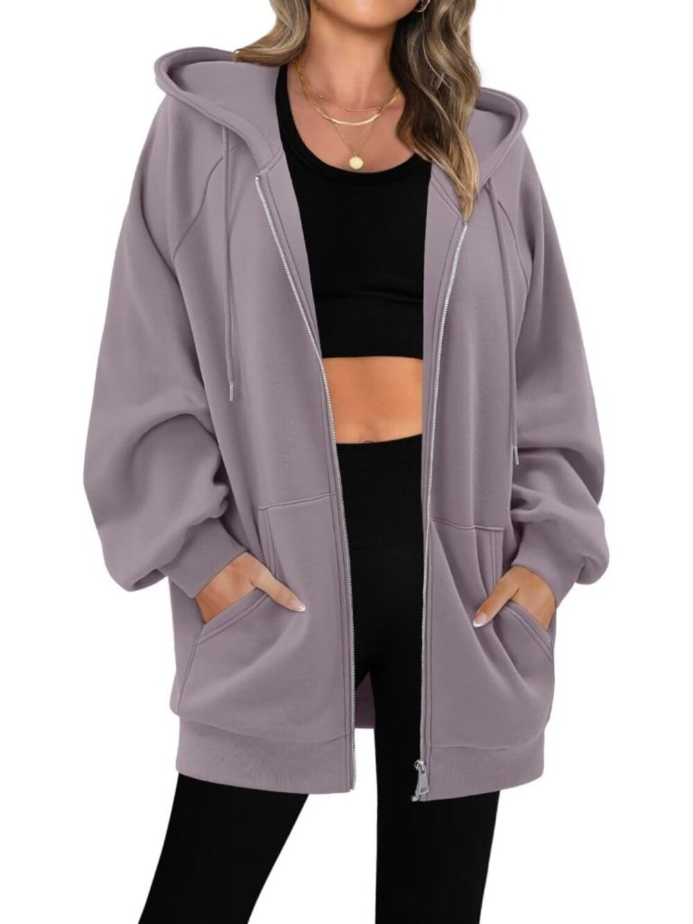 Women Grayish Purple Oversized Shirt Casual Hooded Neck Long Sleeve Fall Jacket